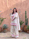 Festive Printed Straight Kurta Set paired with Wide Farshi Salwar and Dupatta