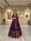 Purple Vichitra Silk Embroidered Lehenga Choli with Peacock Motifs and Dupatta for Women