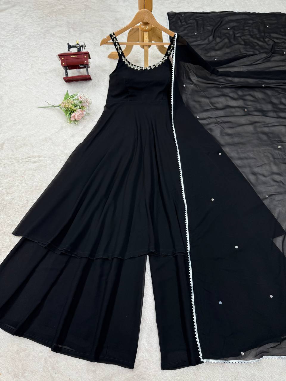 Georgette Handwork with Real Mirror Work Plazo Set