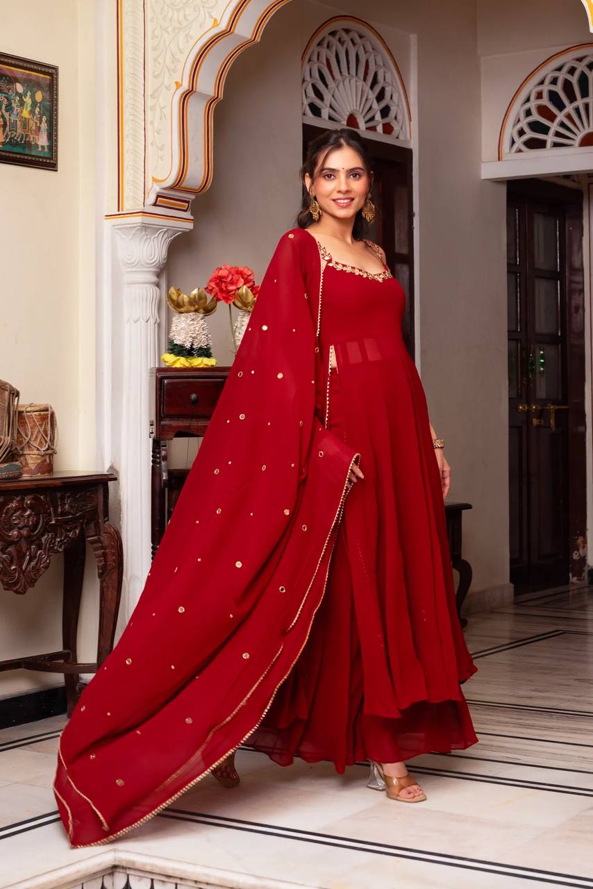 Georgette Handwork with Real Mirror Work Plazo Set