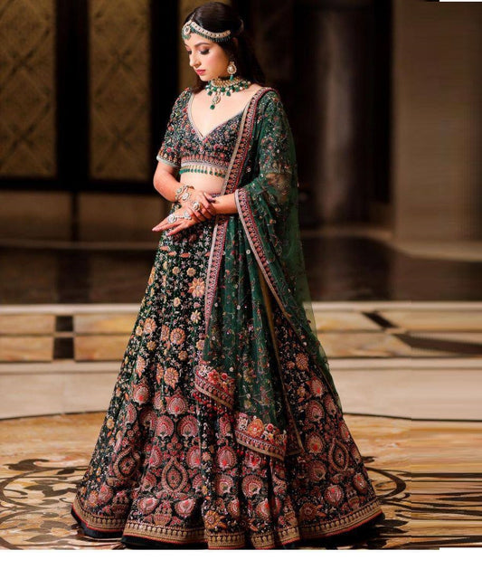 Green Color Georgette Heavy Embroidered Work Lehenga
