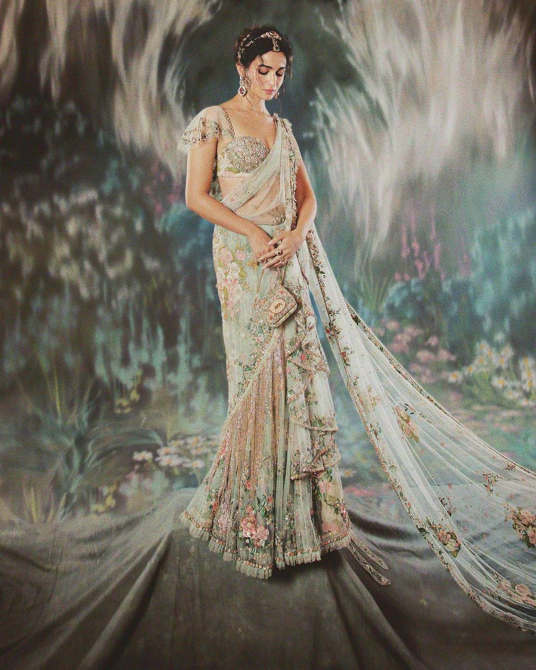 Light Color Organza Digital Print Sequence Work Fancy Saree