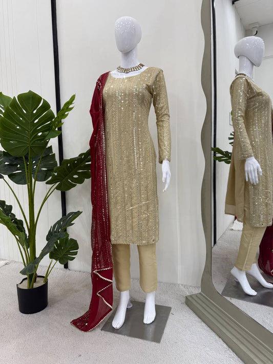 Graceful Glamour Wedding Wear Embroidary And Sequence Worked Suit