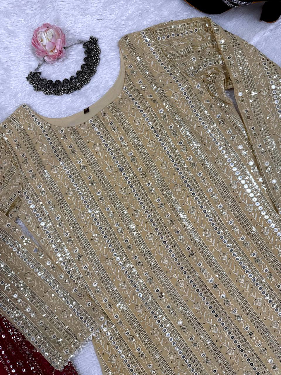 Graceful Glamour Wedding Wear Embroidary And Sequence Worked Suit