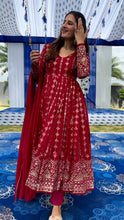 Load image into Gallery viewer, Red Georgette Embroidered Full Stitched Gown For Women
