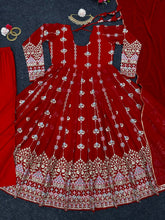 Load image into Gallery viewer, Red Georgette Embroidered Full Stitched Gown For Women
