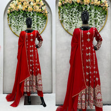 Load image into Gallery viewer, Red Georgette Embroidered Full Stitched Gown For Women
