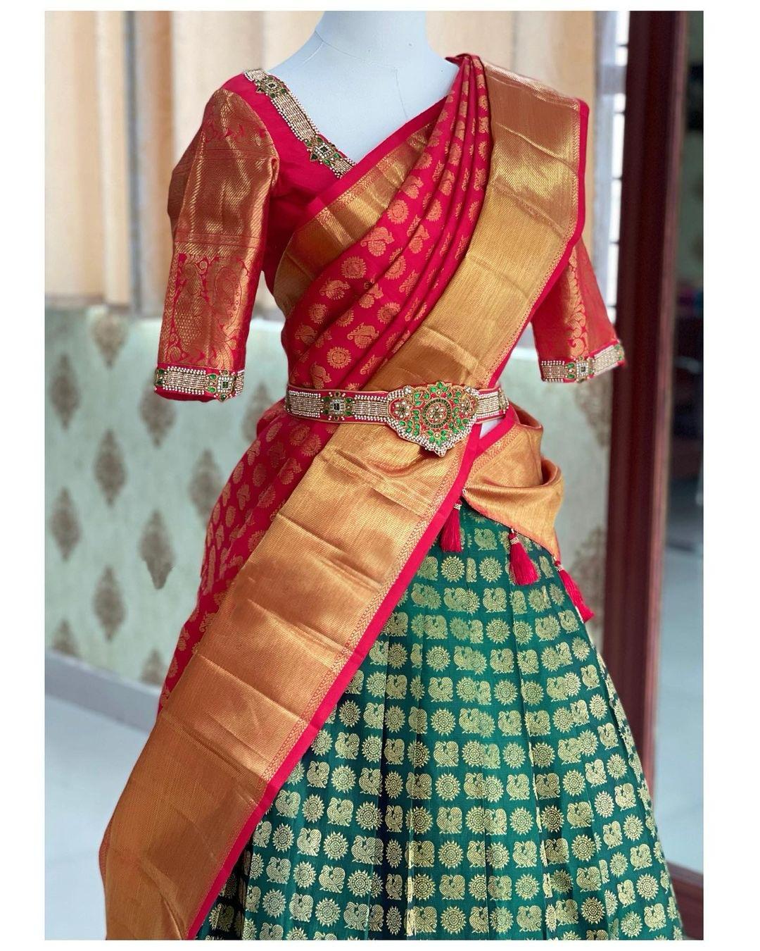 Green Colour Kanjivaram Silk Lehenga Choli
