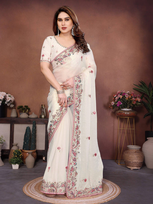 New Trending Party Wear Soft Fendy Chiffon Silk Saree