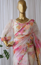 Load image into Gallery viewer, Adorable Dual Color Organza Silk Print Saree Blouse For Women
