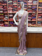 Load image into Gallery viewer, Dusty Mavua Gold Crush Silk Ready to Wear Complete Saree Blouse
