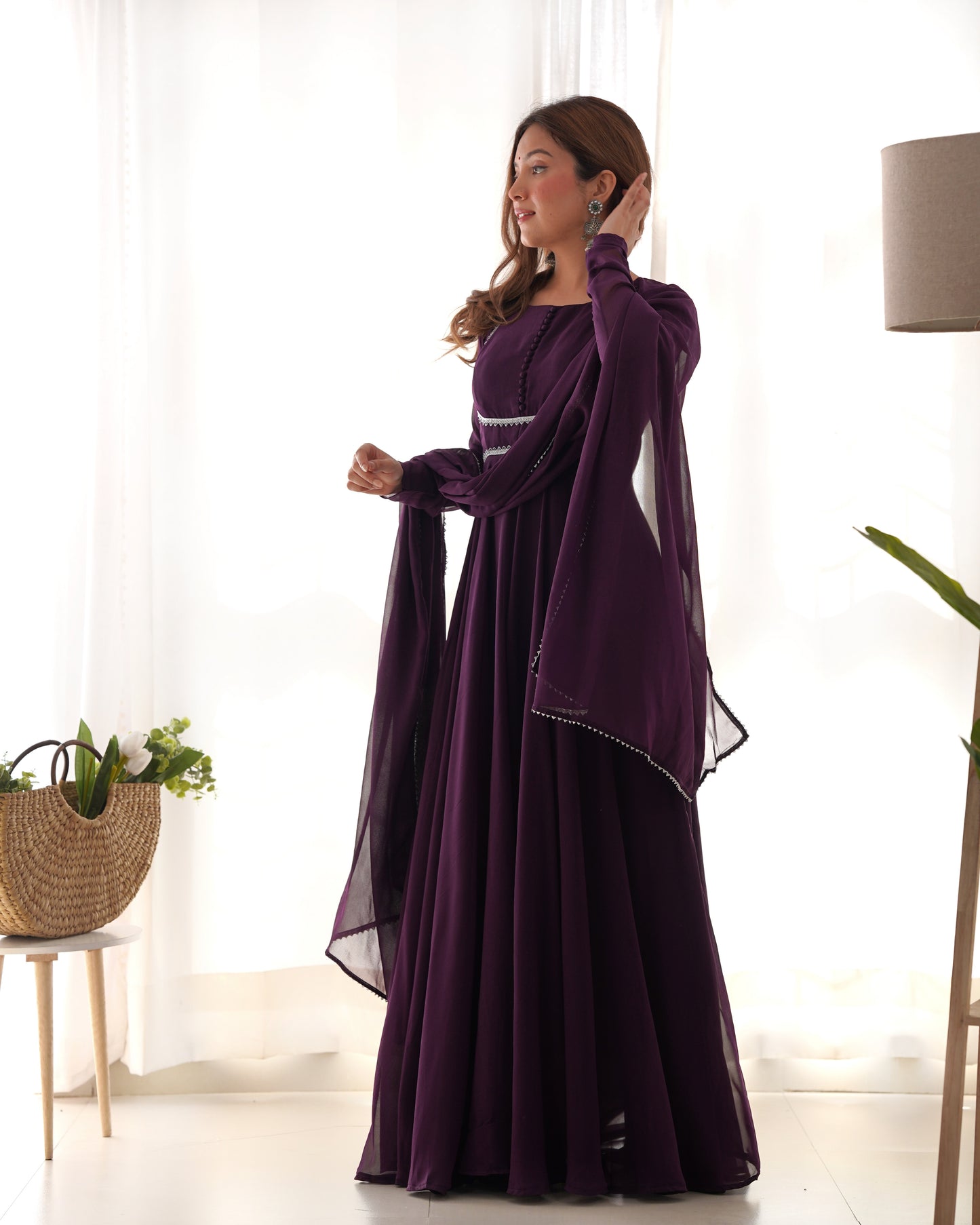Party Wear Pure Georgette Long Stitched Gown For Girls Wear