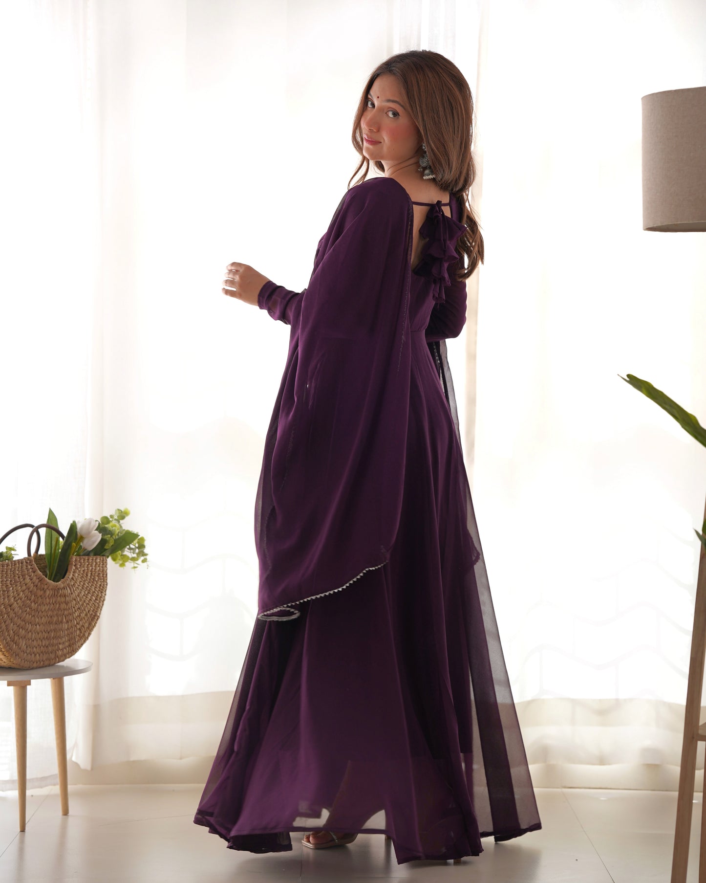 Party Wear Pure Georgette Long Stitched Gown For Girls Wear