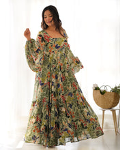 Load image into Gallery viewer, Green Printed Soft Georgette Anarkali Gown
