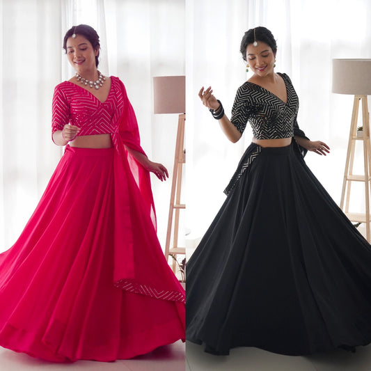 Party Wear Pure Georgette Full StitchedLehenga Choli