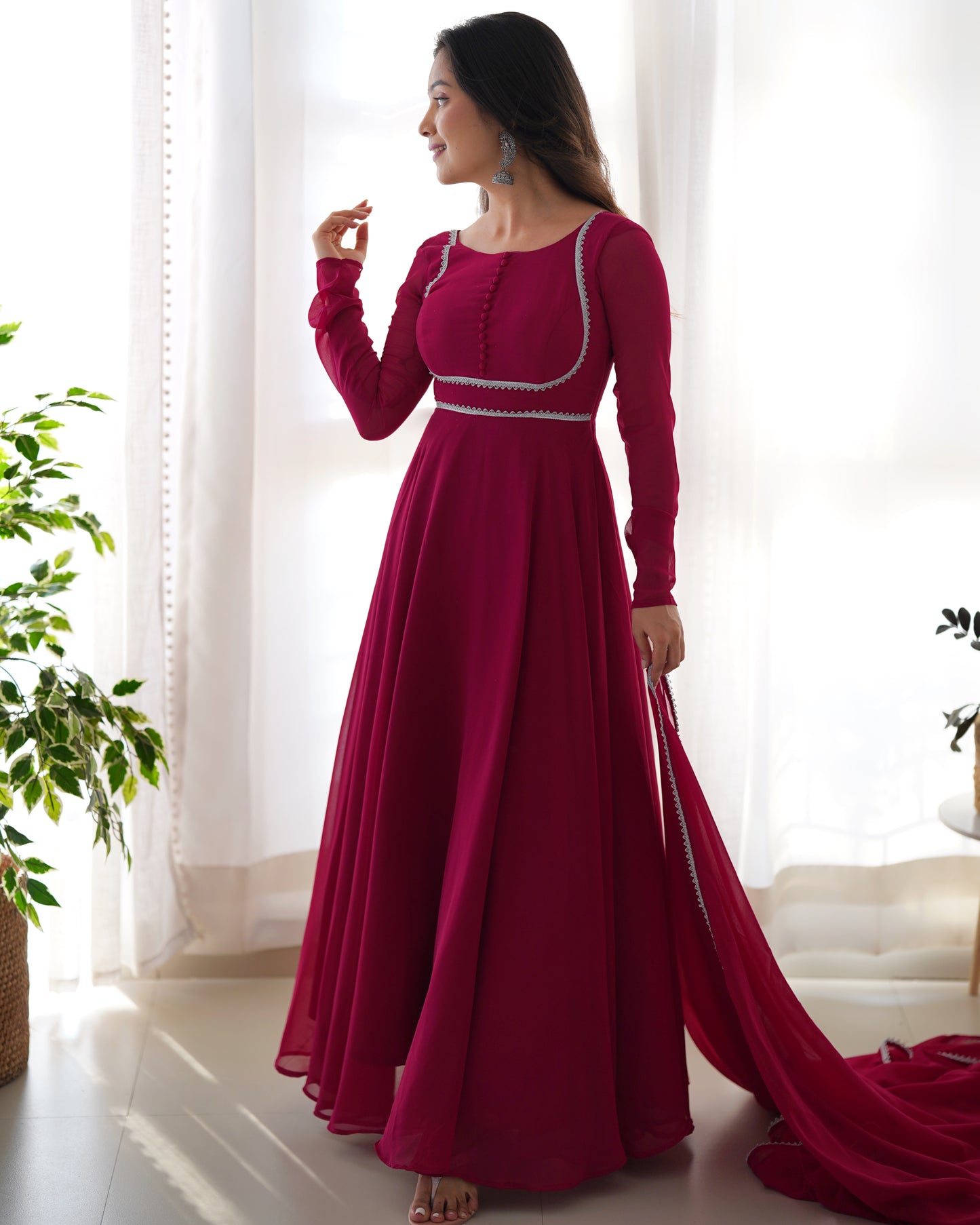 Party Wear Pure Georgette Long Stitched Gown For Girls Wear