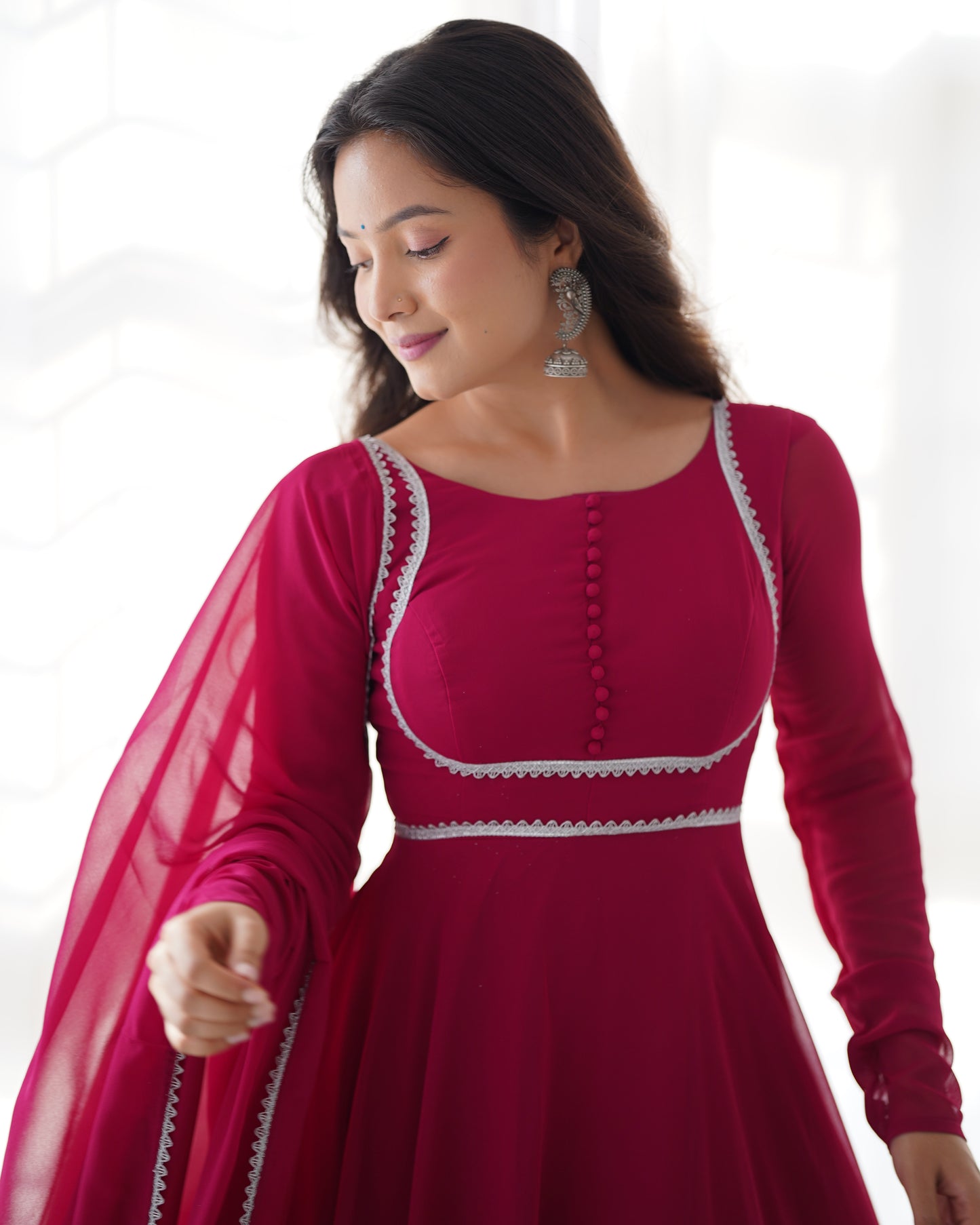 Party Wear Pure Georgette Long Stitched Gown For Girls Wear
