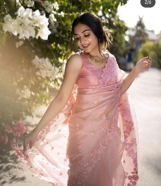 Party Wear Saree On Organza Silk Febric