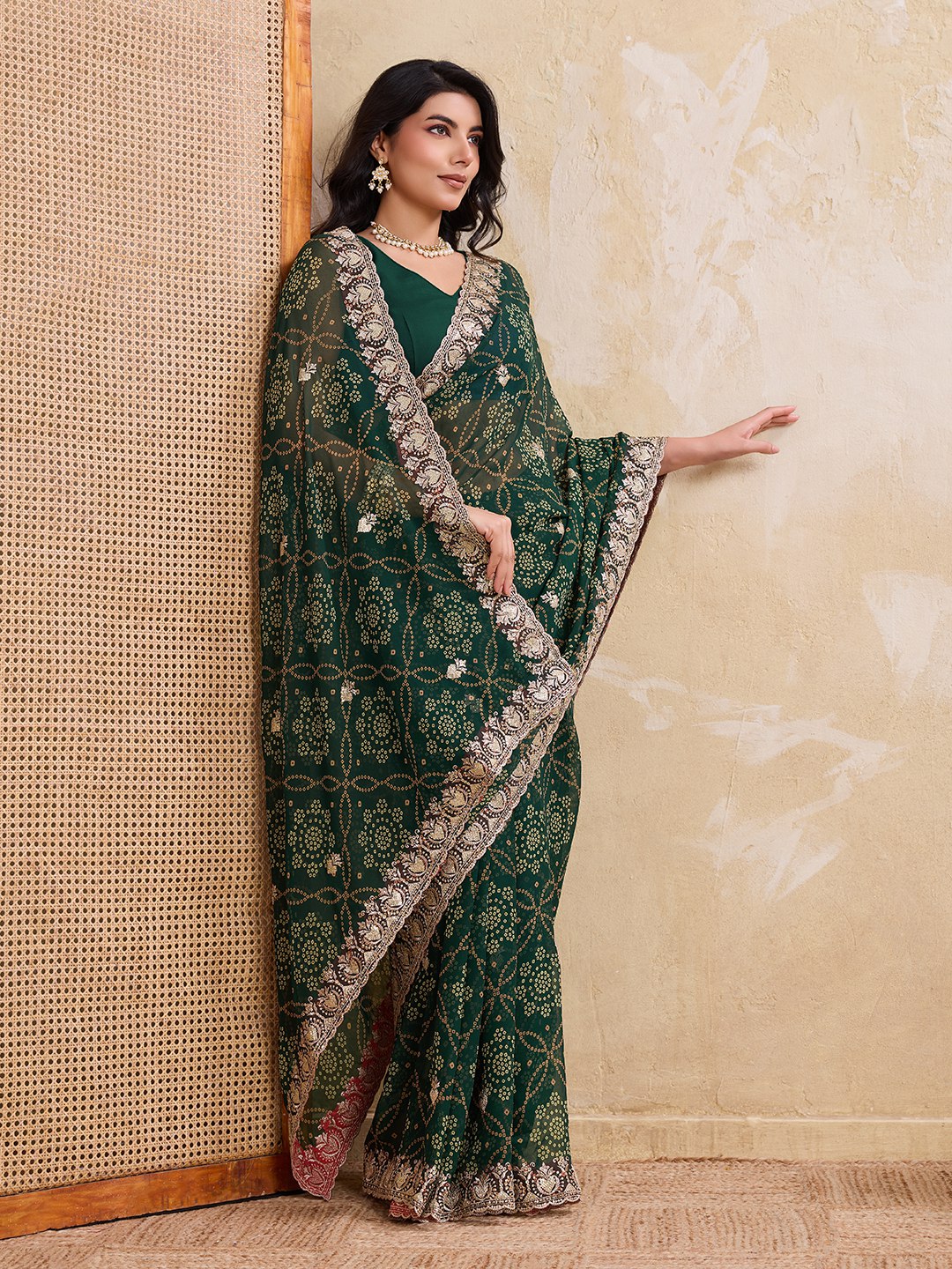 New Womens Trendy Daily Wear Bandhej Georgette Saree