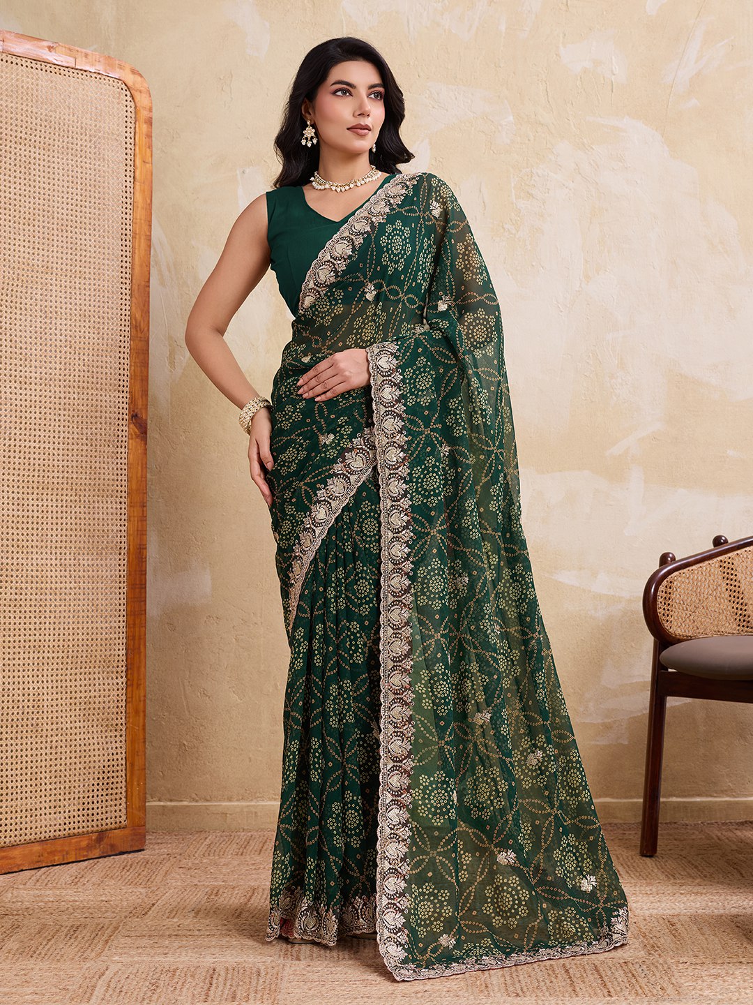 New Womens Trendy Daily Wear Bandhej Georgette Saree