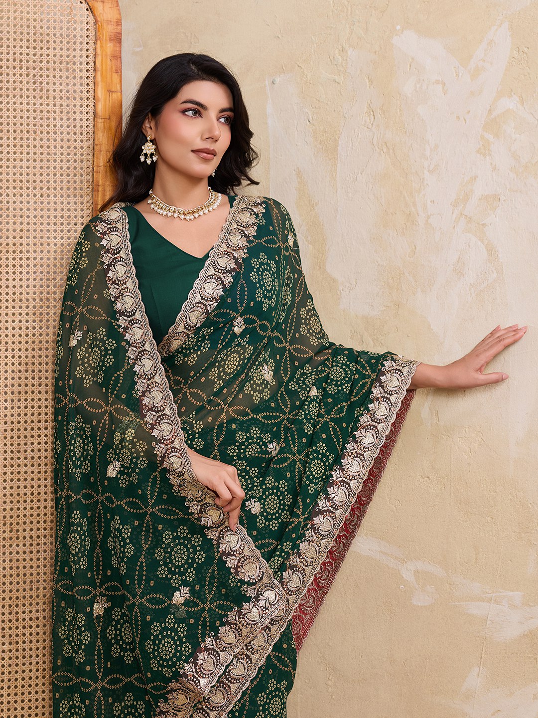 New Womens Trendy Daily Wear Bandhej Georgette Saree