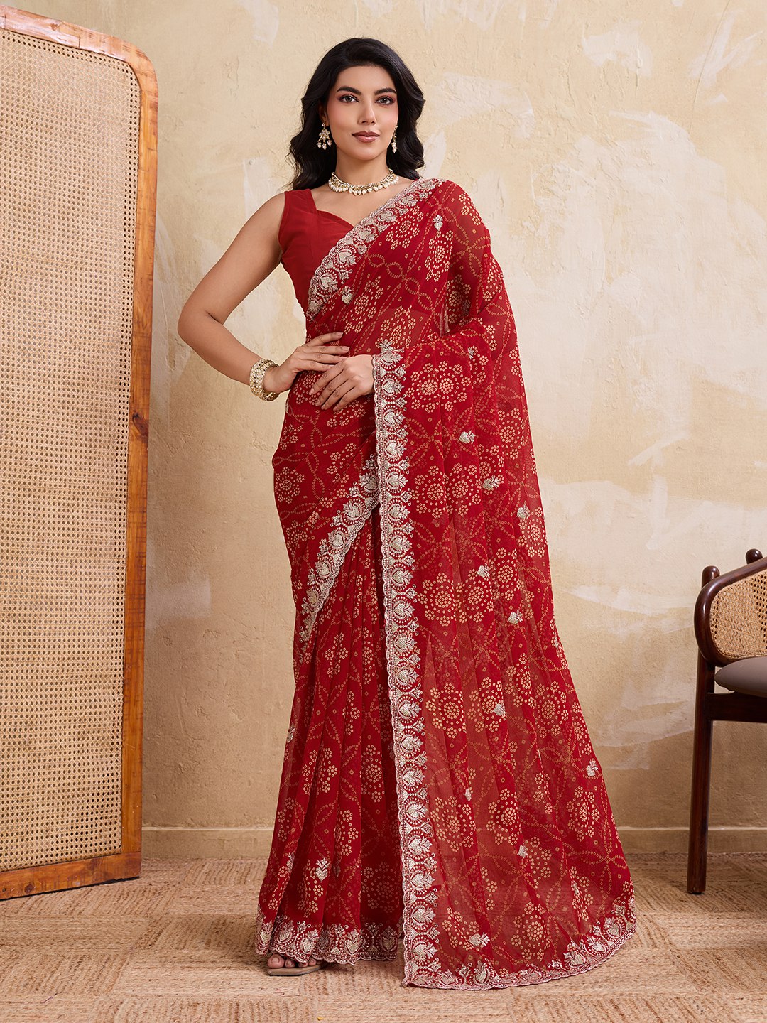 New Womens Trendy Daily Wear Bandhej Georgette Saree