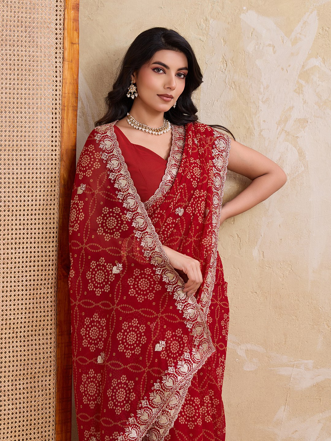 New Womens Trendy Daily Wear Bandhej Georgette Saree