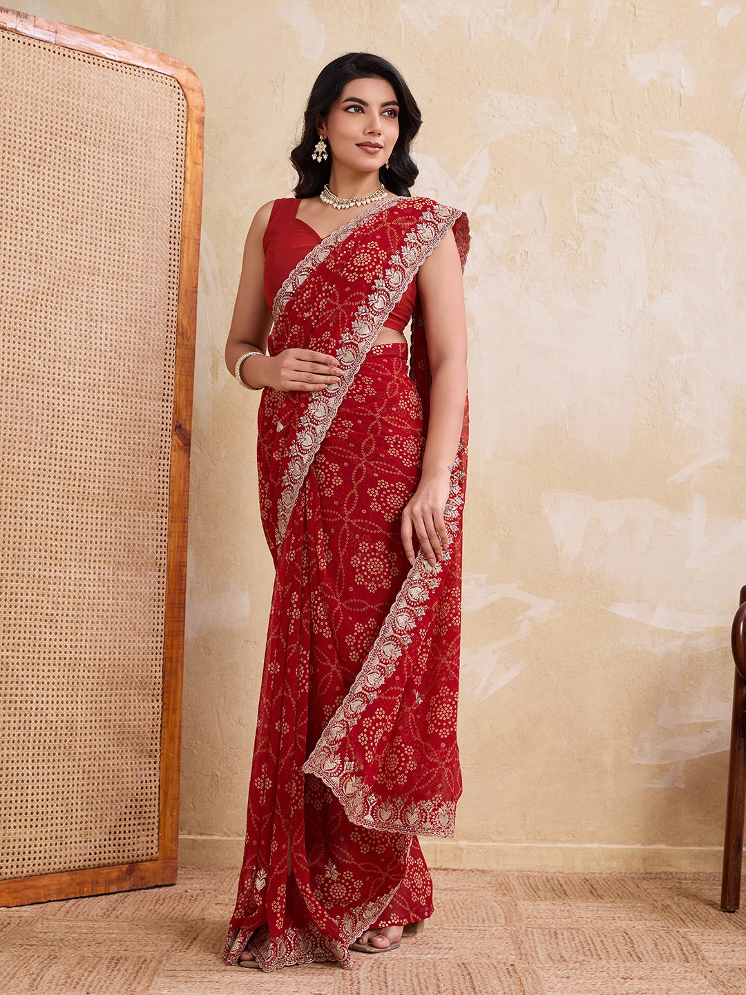 New Womens Trendy Daily Wear Bandhej Georgette Saree