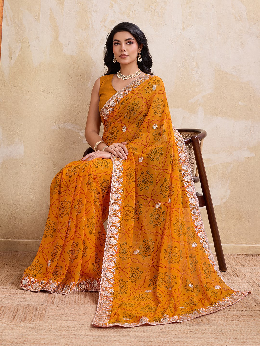 New Womens Trendy Daily Wear Bandhej Georgette Saree