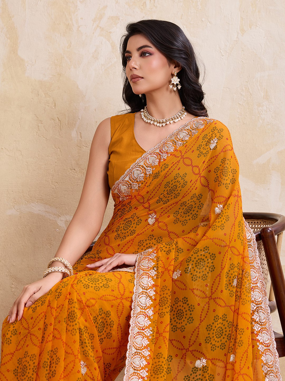 New Womens Trendy Daily Wear Bandhej Georgette Saree