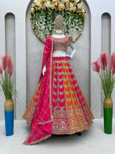 Load image into Gallery viewer, Pink Orange Color Georgette Heavy Embroidered Semi Stitched Lehenga Choli
