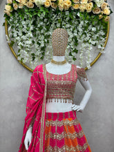 Load image into Gallery viewer, Pink Orange Color Georgette Heavy Embroidered Semi Stitched Lehenga Choli
