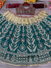 Load image into Gallery viewer, Rama Green Satin Silk Embelish Embroidered Work Lehenga Choli
