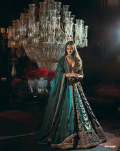 Load image into Gallery viewer, Rama Green Satin Silk Embelish Embroidered Work Lehenga Choli
