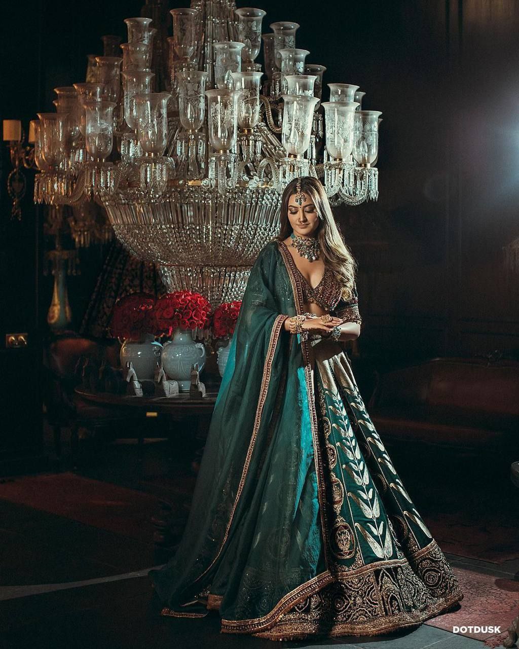 Rama Green Satin Silk Embelish Embroidered Work Lehenga Choli