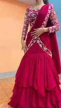 Load image into Gallery viewer, Pink Georgette Ruffle Style Ready to Wear Lehenga Saree
