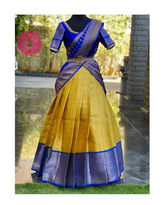 Lemon Colour Kanjiveram Silk Half Saree Lehenga