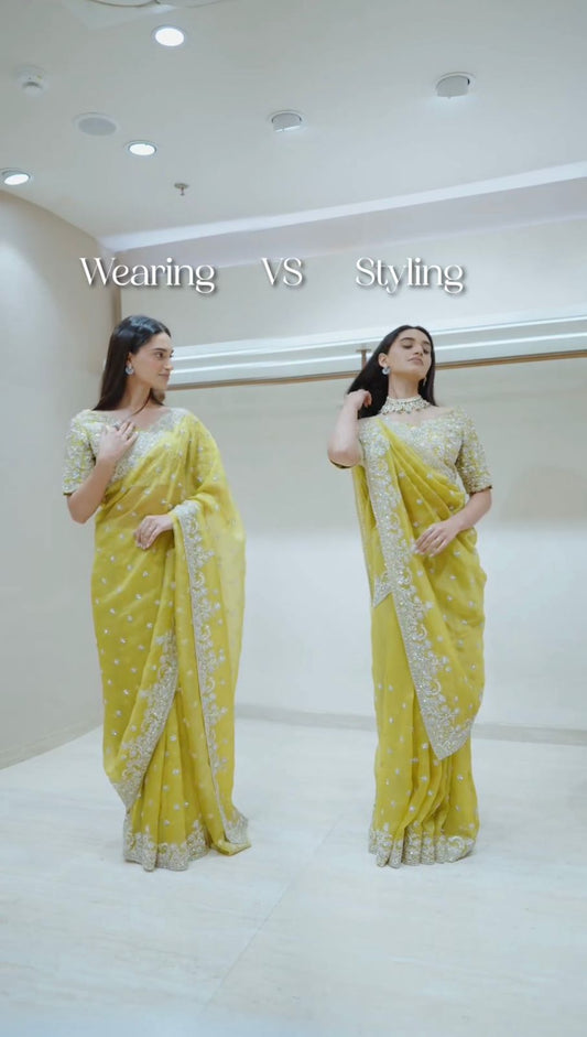 Glow in Yellow Tuby Silk Lemon Sequence Work Saree with Blouse