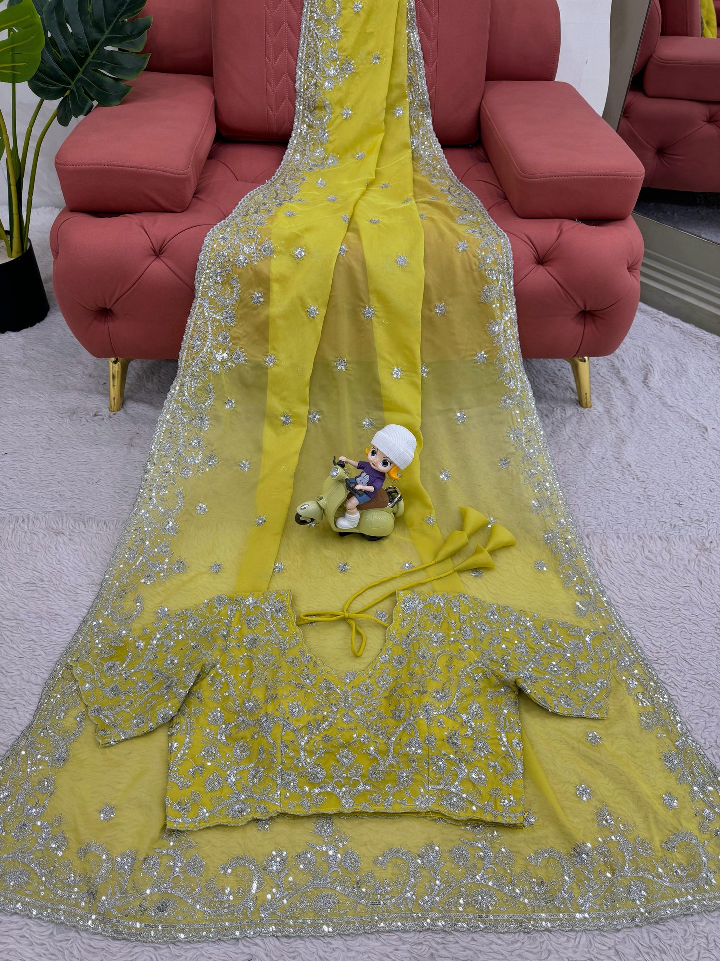 Glow in Yellow Tuby Silk Lemon Sequence Work Saree with Blouse