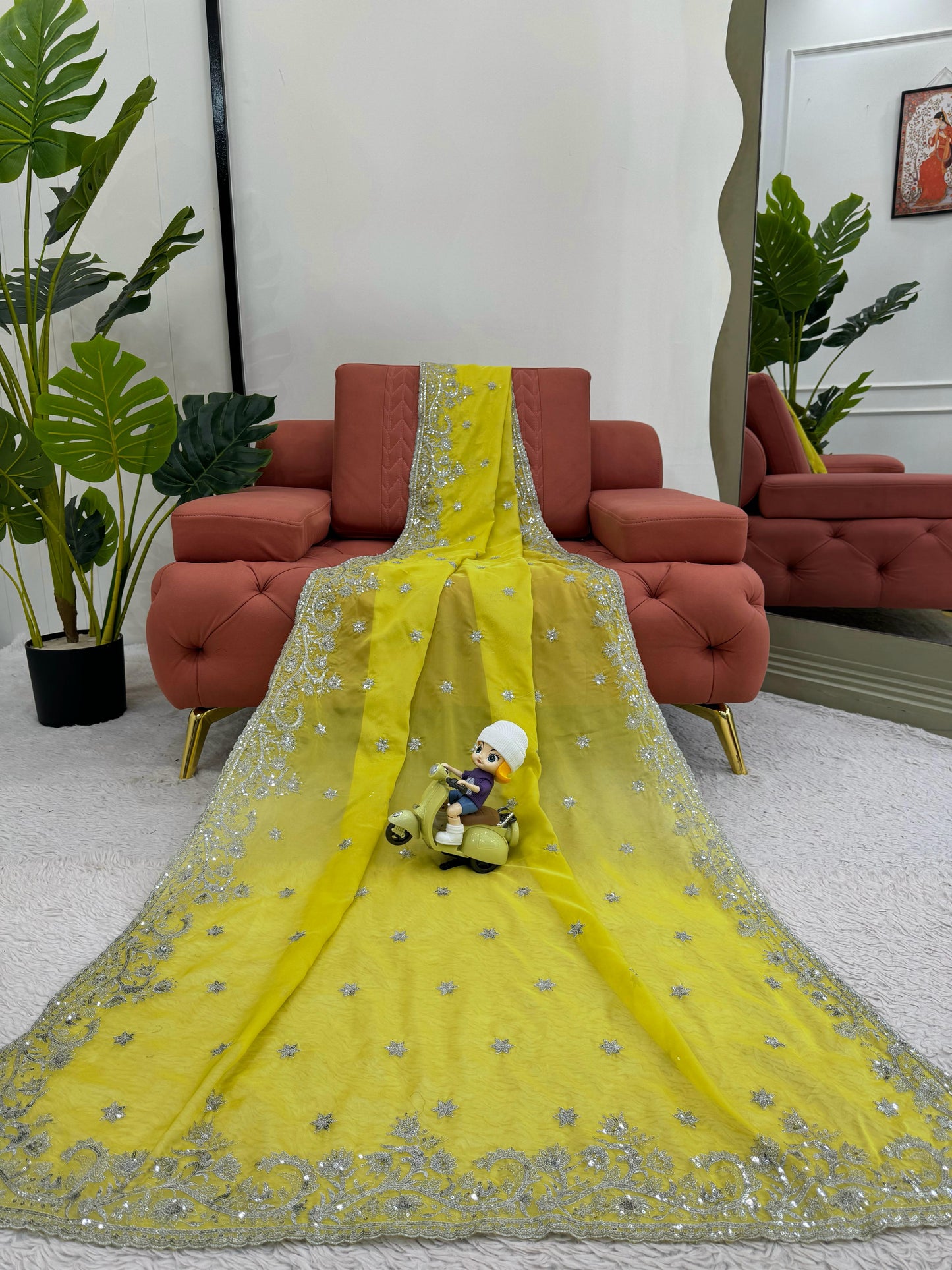 Glow in Yellow Tuby Silk Lemon Sequence Work Saree with Blouse
