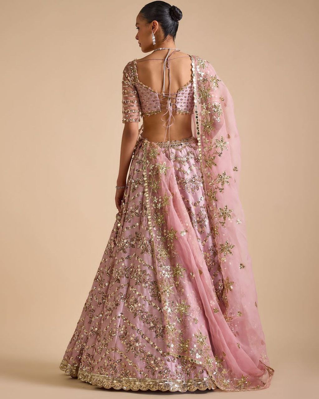 Beautiful Pink Colour Chinon Silk Fabric Multi Thread And Heavy Sequins Lehenga Choli