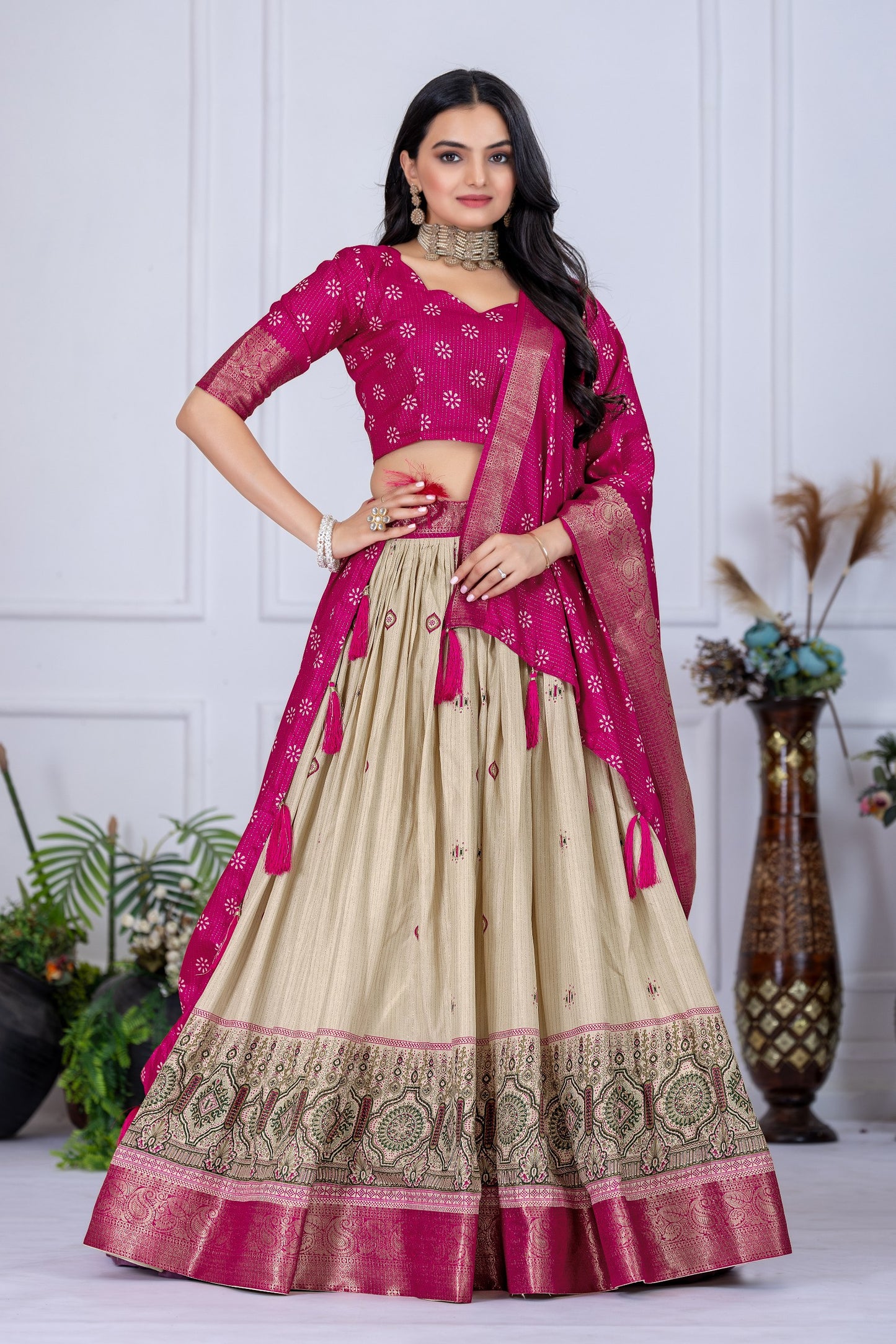 Heavy Lichi Jequard Silk Lehenga With Beautiful Jequard Dupatta