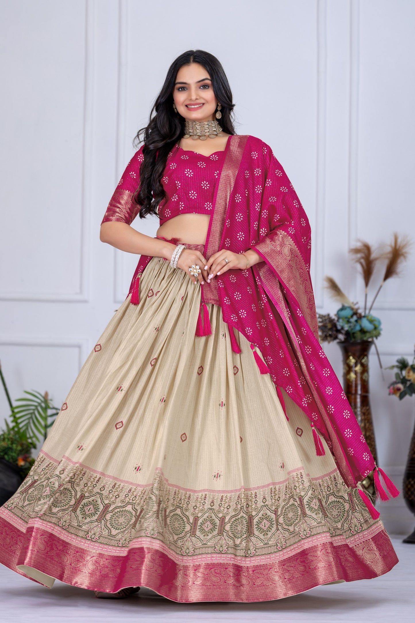 Heavy Lichi Jequard Silk Lehenga With Beautiful Jequard Dupatta