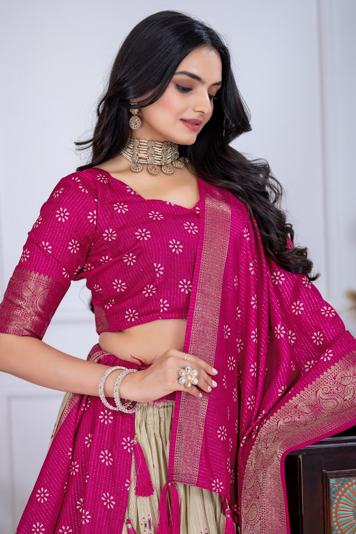 Heavy Lichi Jequard Silk Lehenga With Beautiful Jequard Dupatta