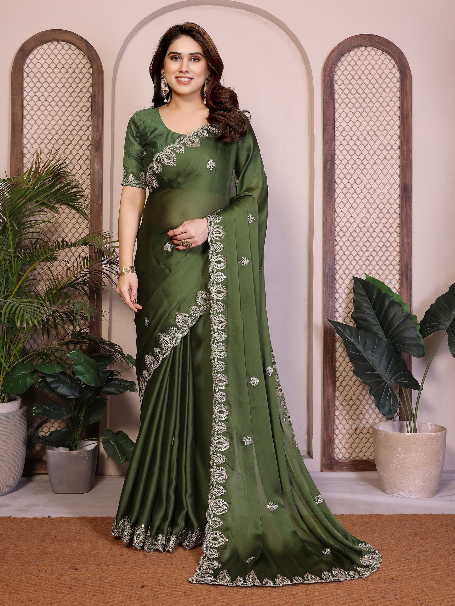 Party Wear Soft Shattin Chiffon Saree