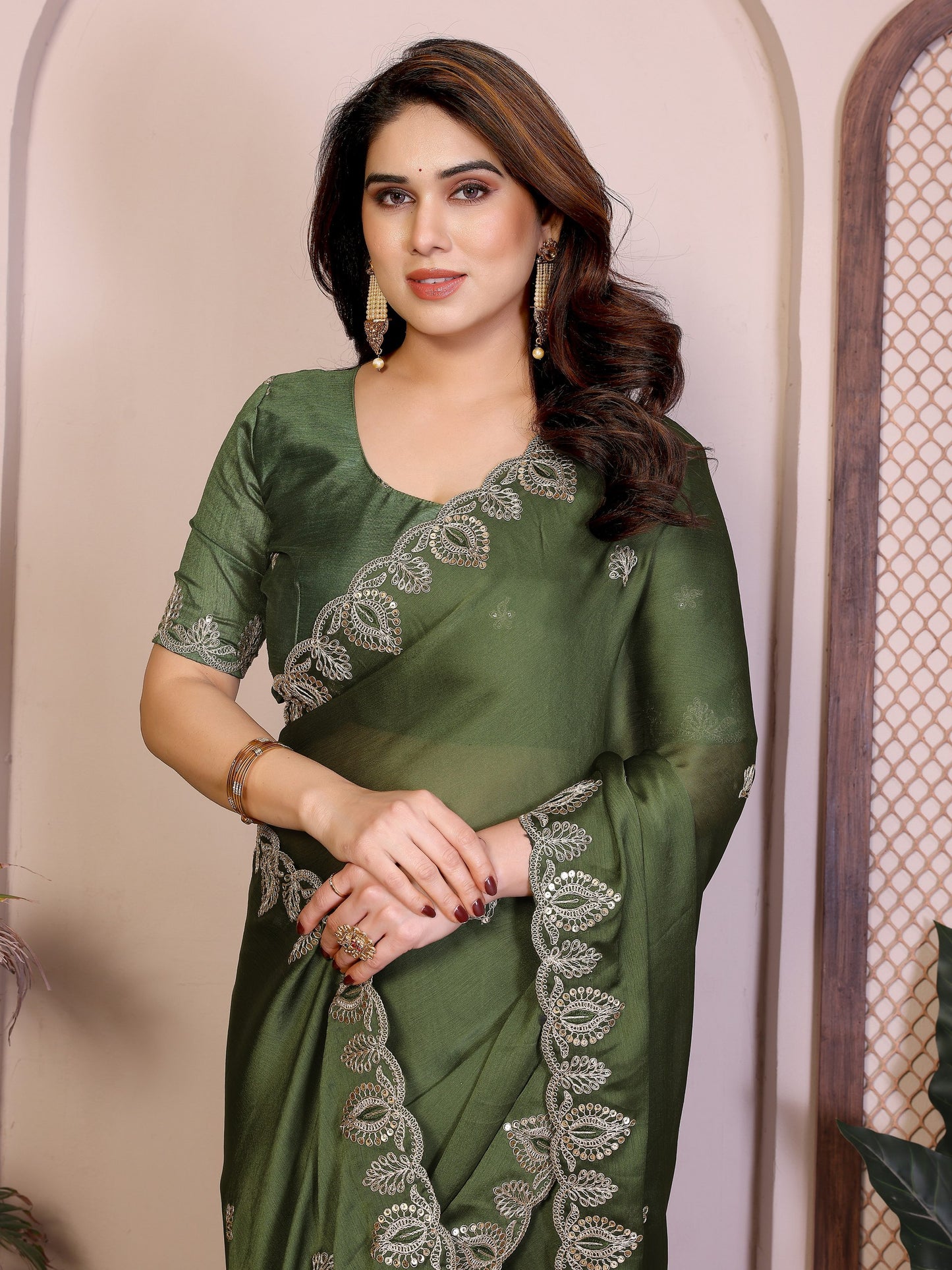 Party Wear Soft Shattin Chiffon Saree