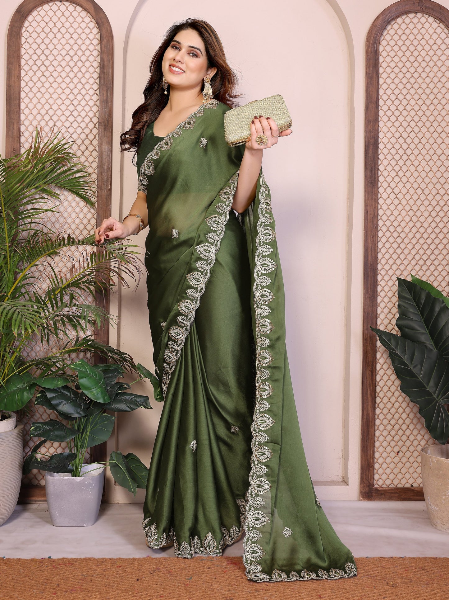 Party Wear Soft Shattin Chiffon Saree