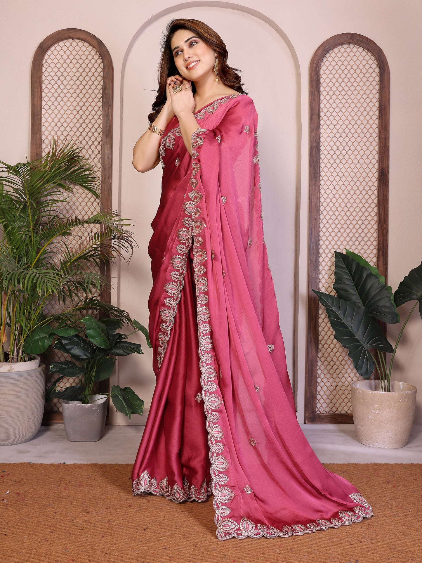 Party Wear Soft Shattin Chiffon Saree