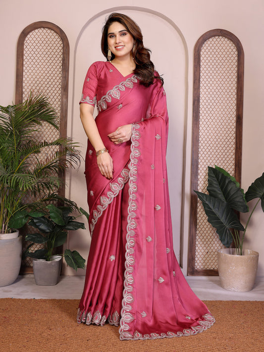 Party Wear Soft Shattin Chiffon Saree
