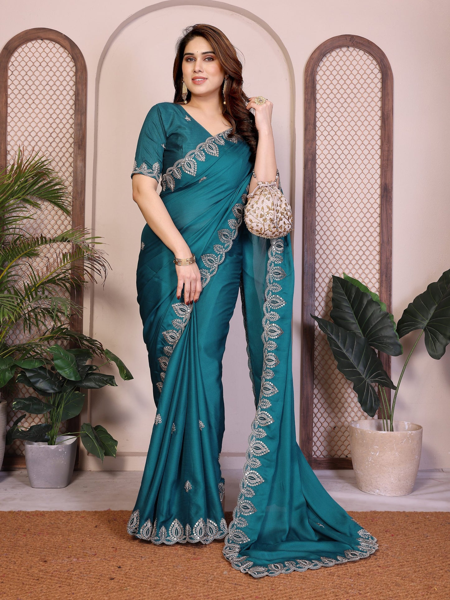 Party Wear Soft Shattin Chiffon Saree